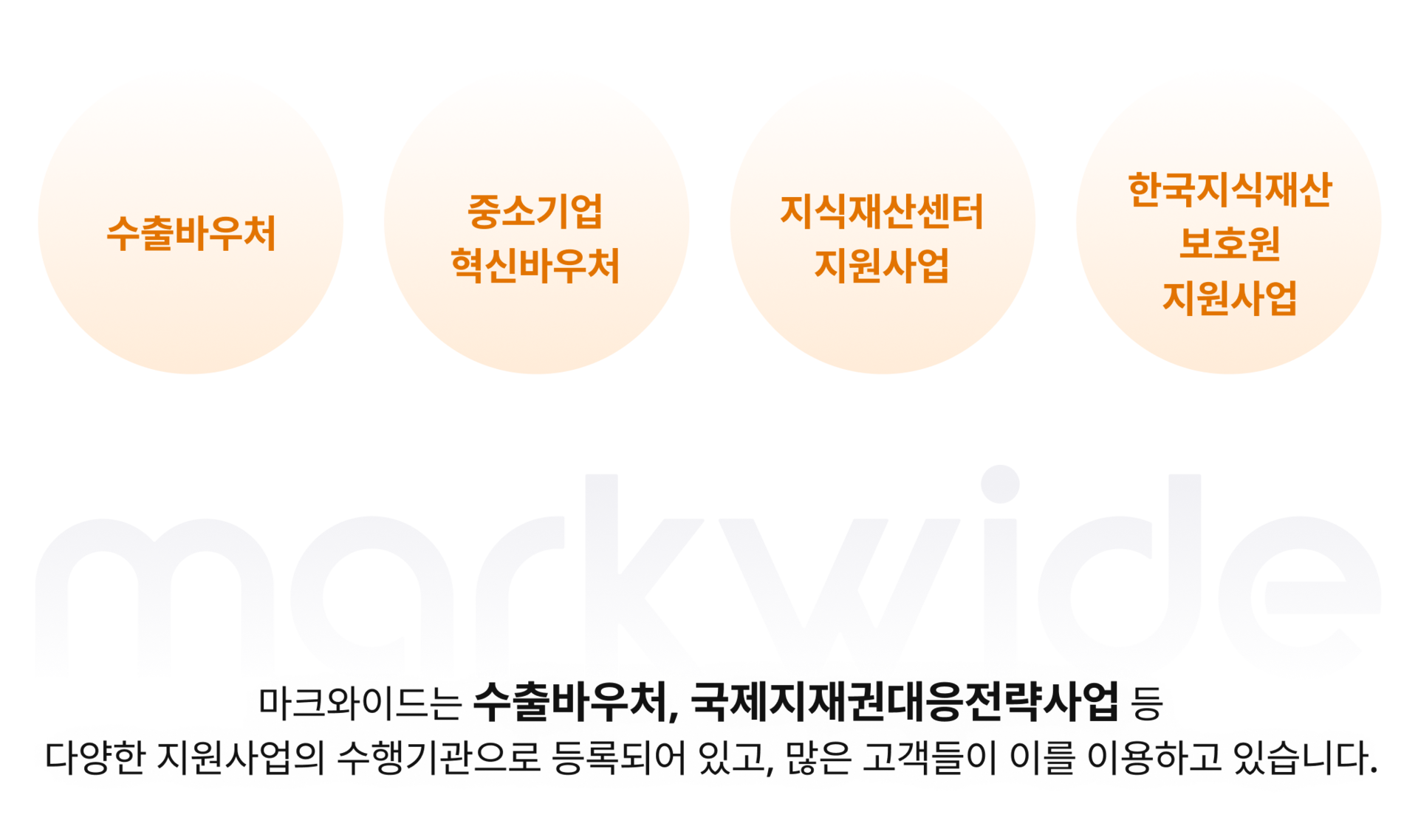마크와이드 수행 지원사업: 수출바우처, 중소기업 혁신바우처, 지식재산센터 지원사업, 한국지식재산보호원 지원사업